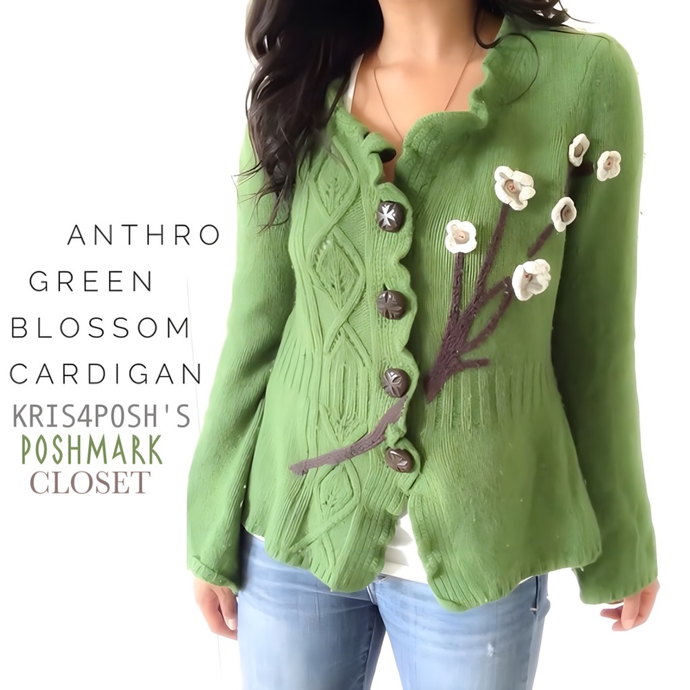 Rare Anthro Sleeping on Snow Wildflower Green Cardigan
